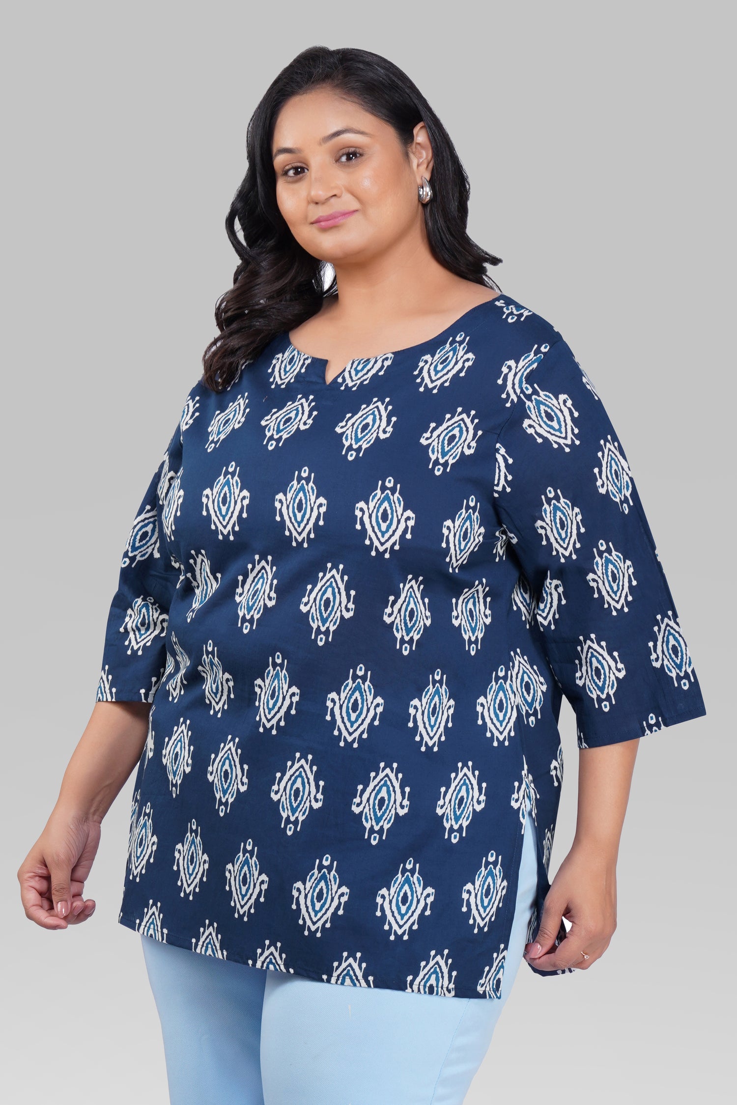 Indigo Plus Size Cotton Printed Kurti
