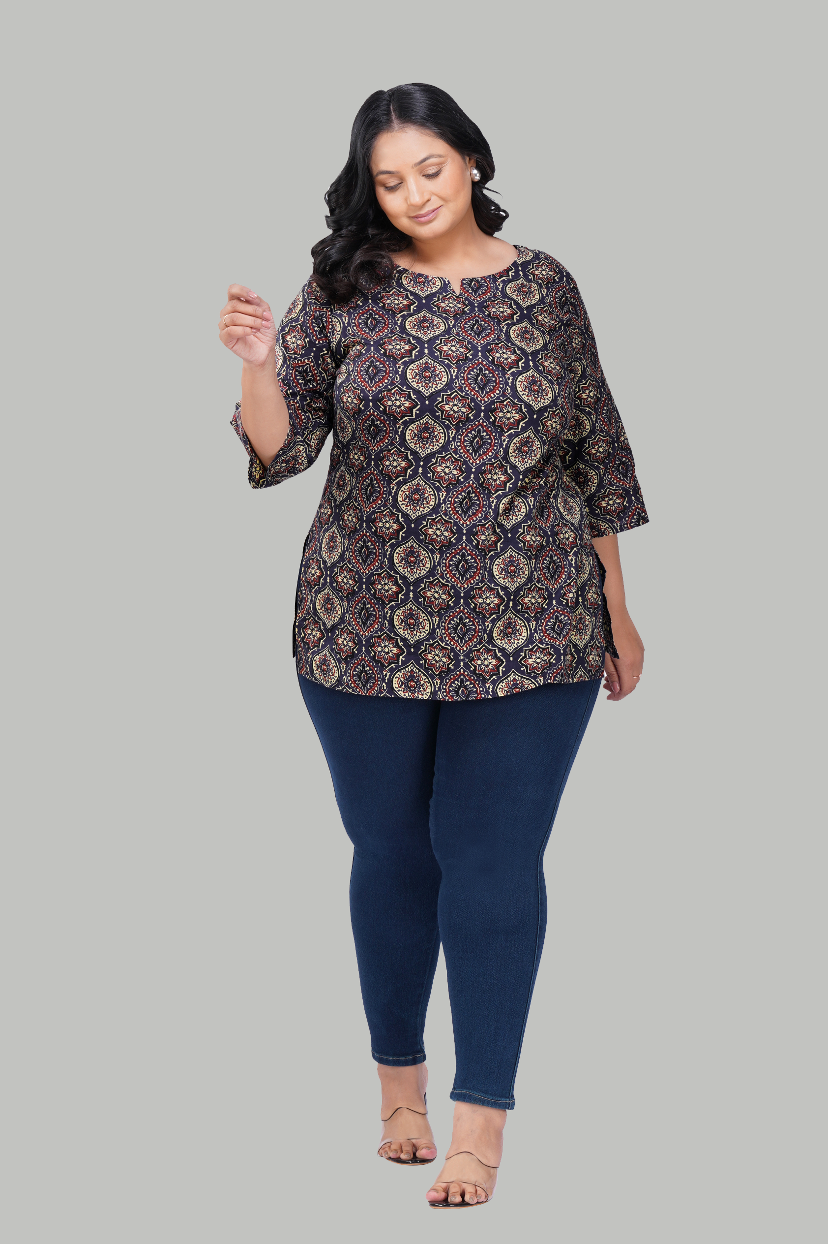 Indigo Plus Size Cotton Printed Kurti