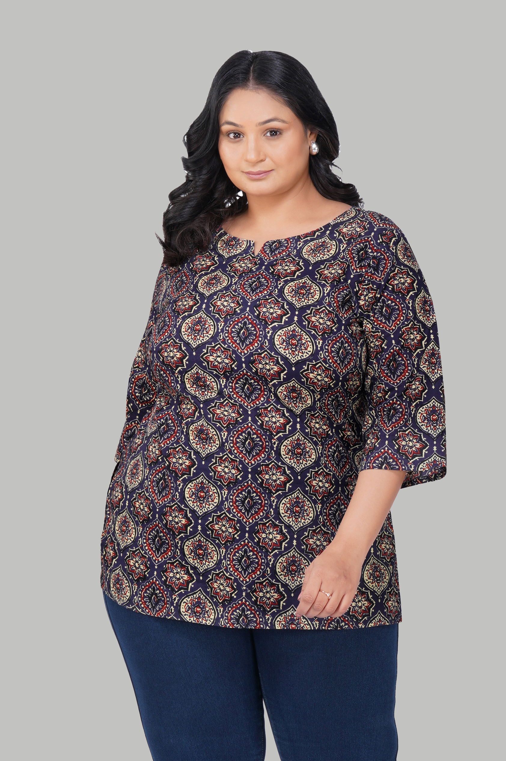 Indigo Plus Size Cotton Printed Kurti