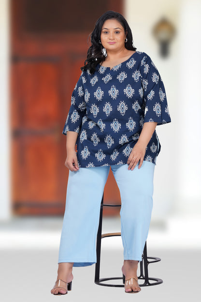 Indigo Plus Size Cotton Printed Kurti