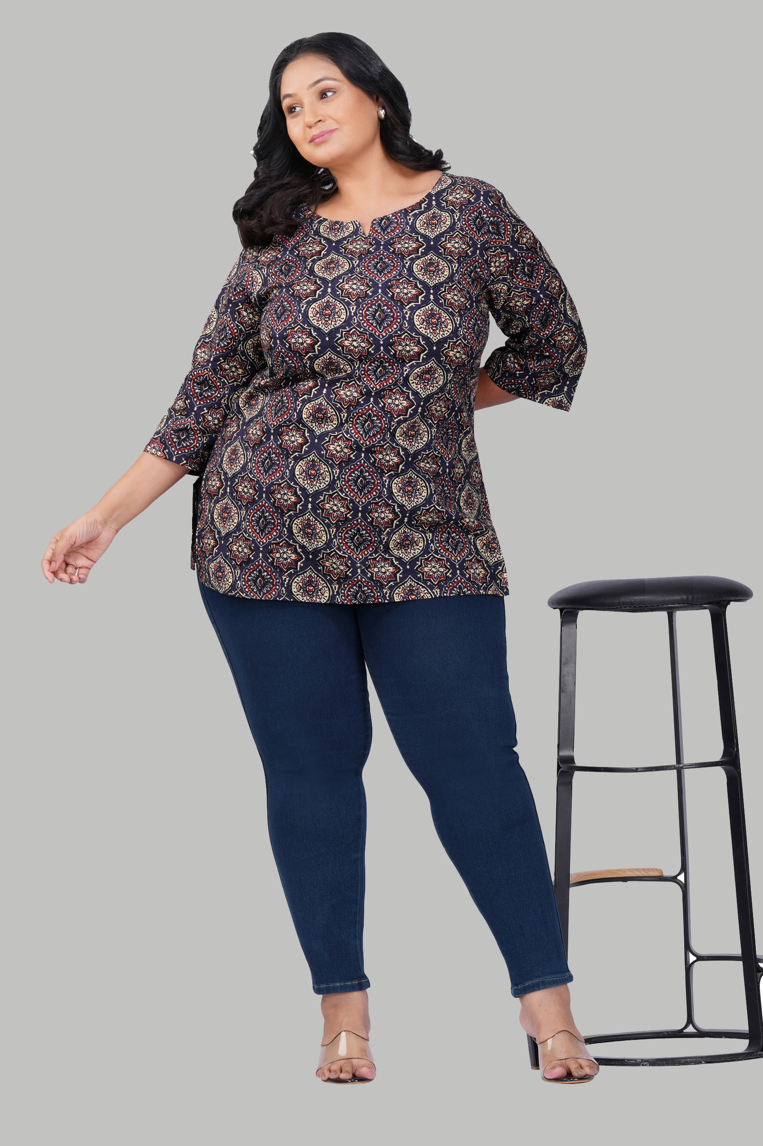 Indigo Plus Size Cotton Printed Kurti