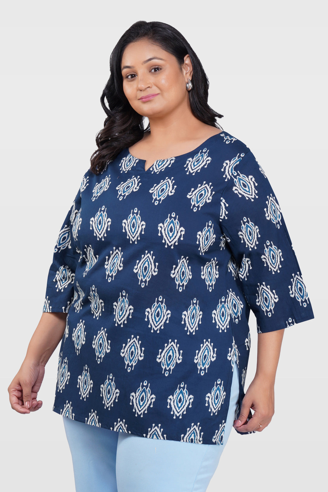 Indigo Plus Size Cotton Printed Kurti