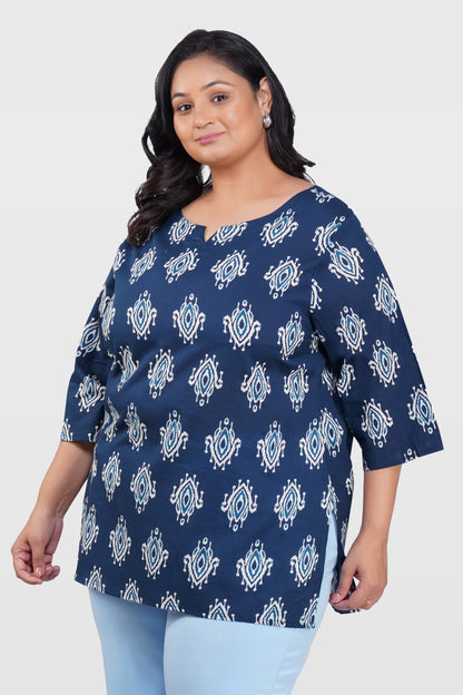 Indigo Plus Size Cotton Printed Kurti