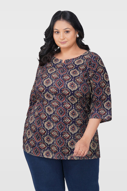 Indigo Plus Size Cotton Printed Kurti