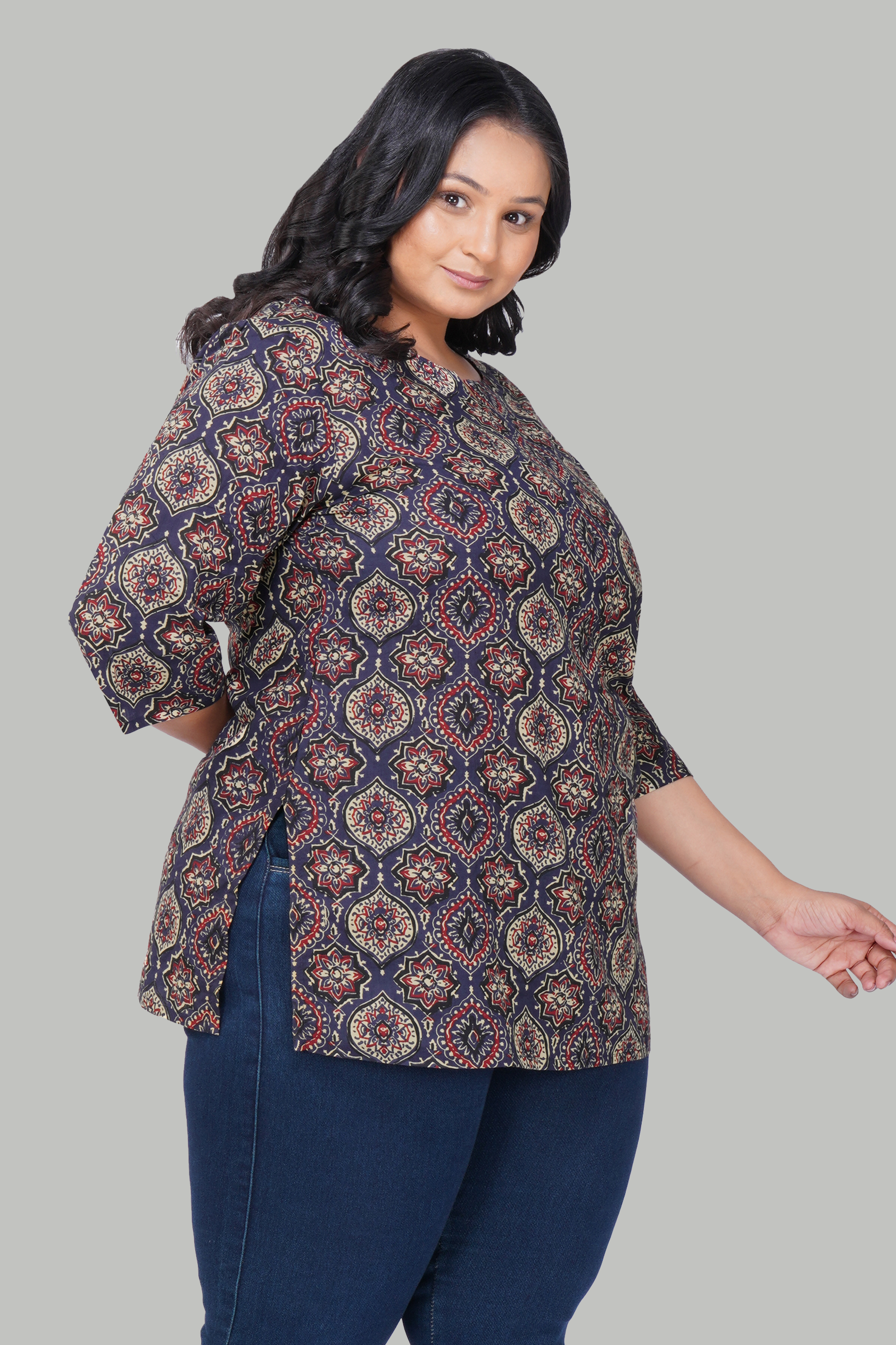 Indigo Plus Size Cotton Printed Kurti
