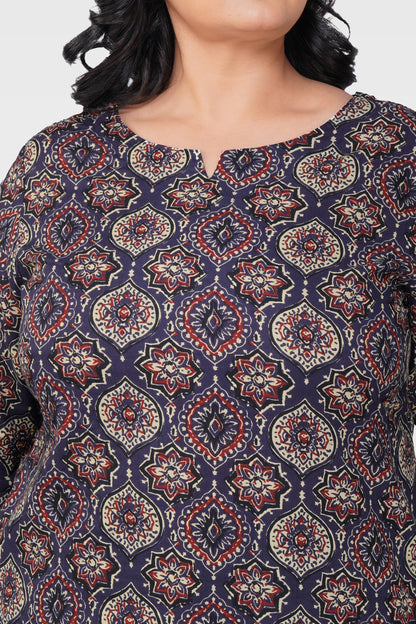 Indigo Plus Size Cotton Printed Kurti