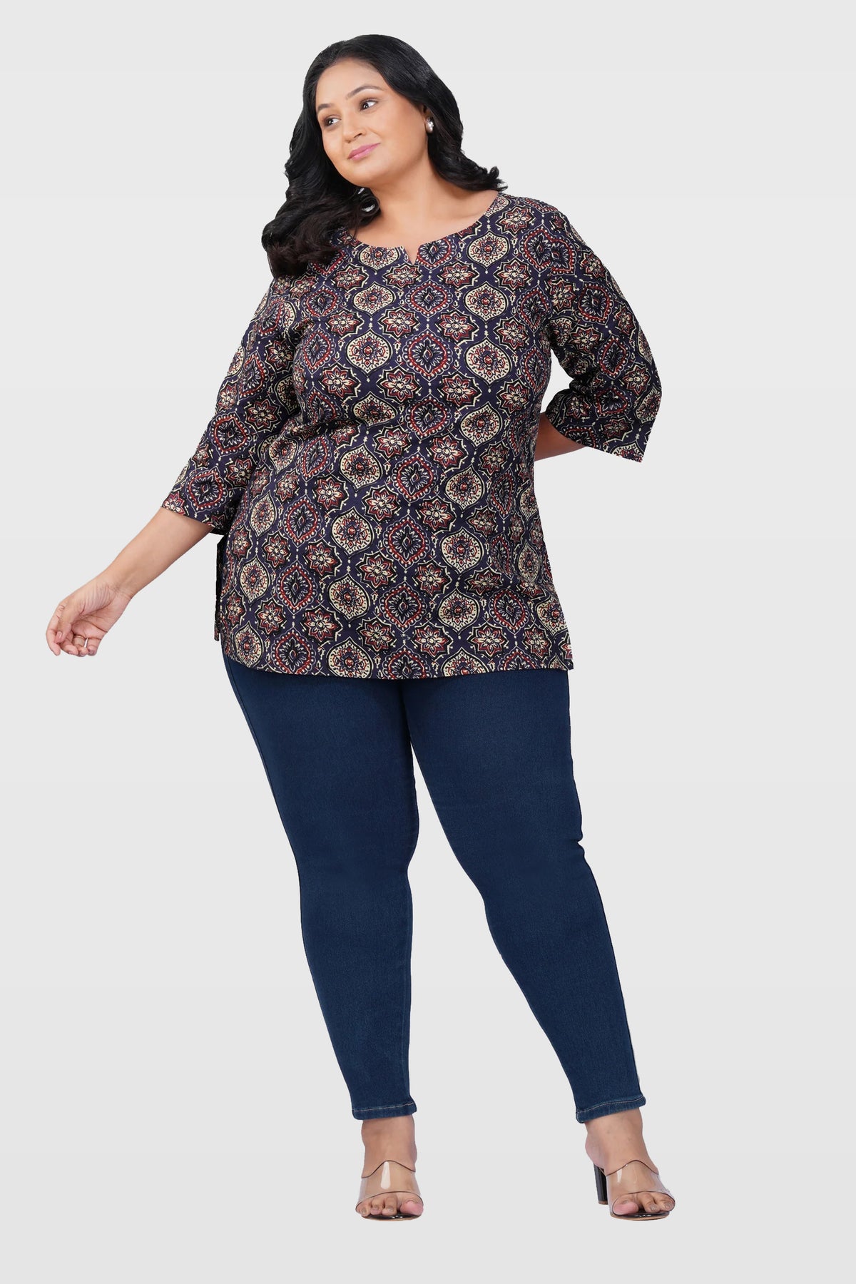 Indigo Plus Size Cotton Printed Kurti