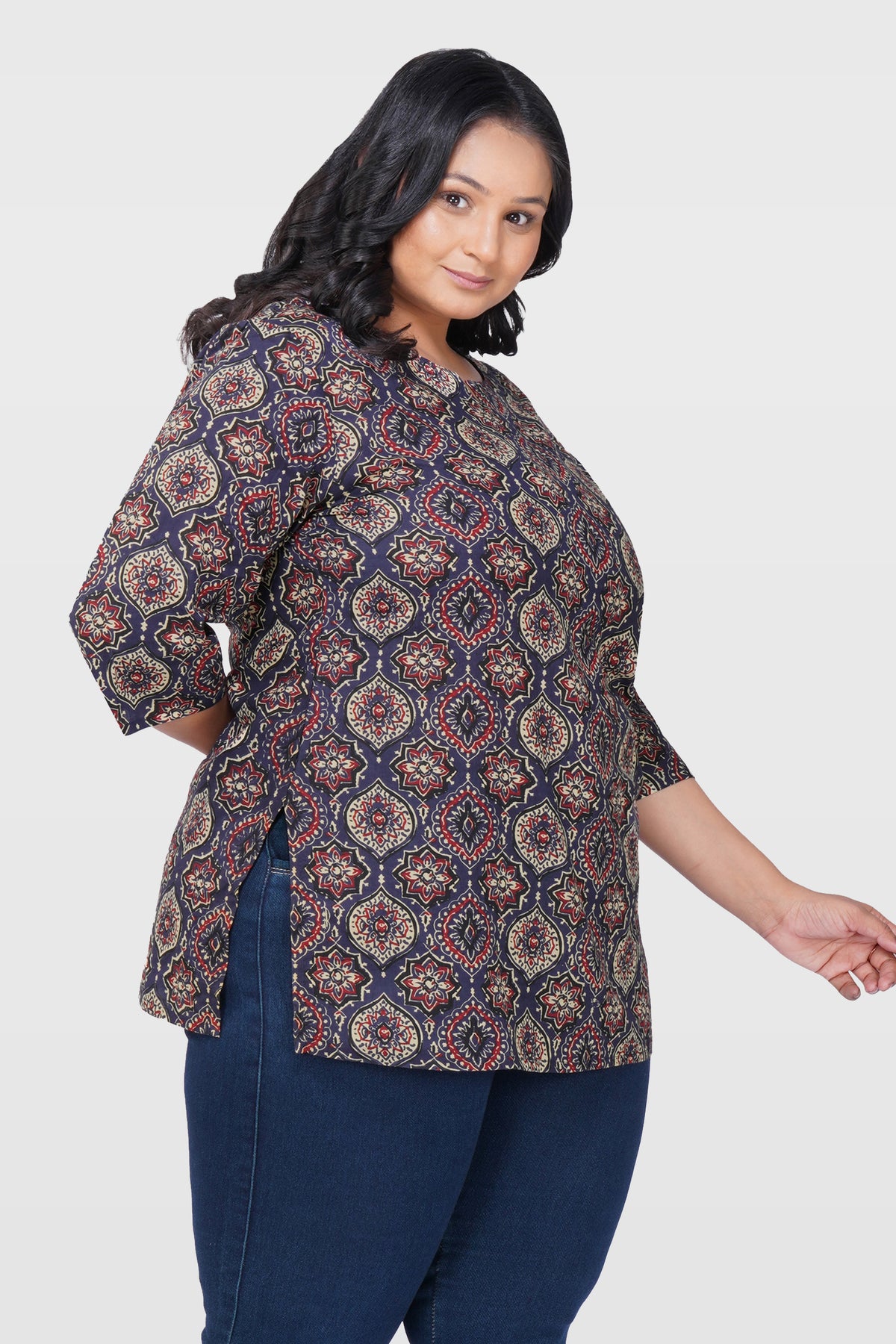 Indigo Plus Size Cotton Printed Kurti