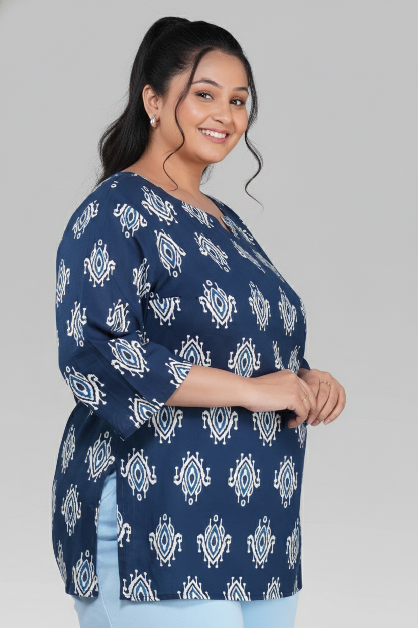 Indigo Plus Size Cotton Printed Kurti