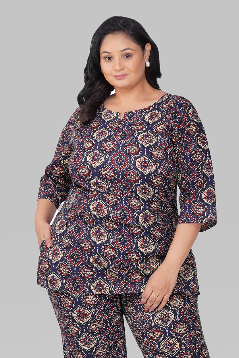 Indigo Plus Size Cotton Printed Pyjama Set
