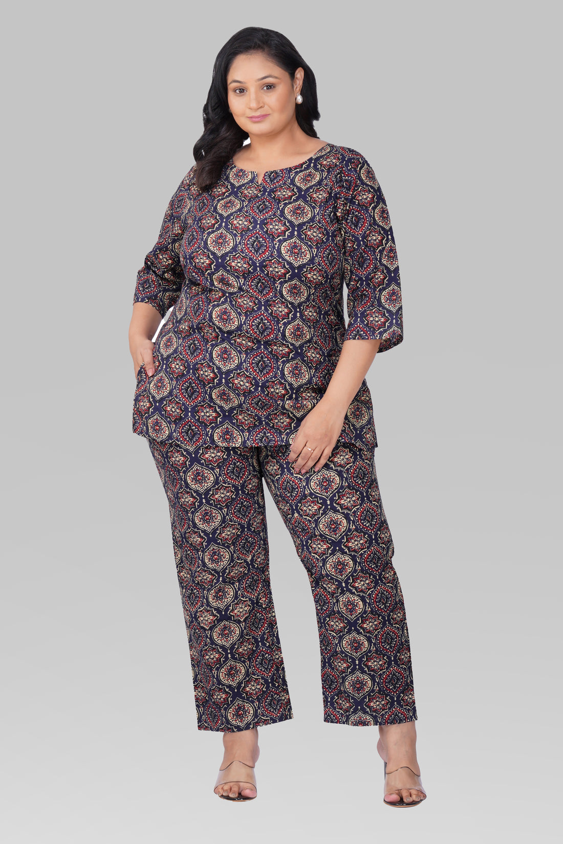 Indigo Plus Size Cotton Printed Pyjama Set