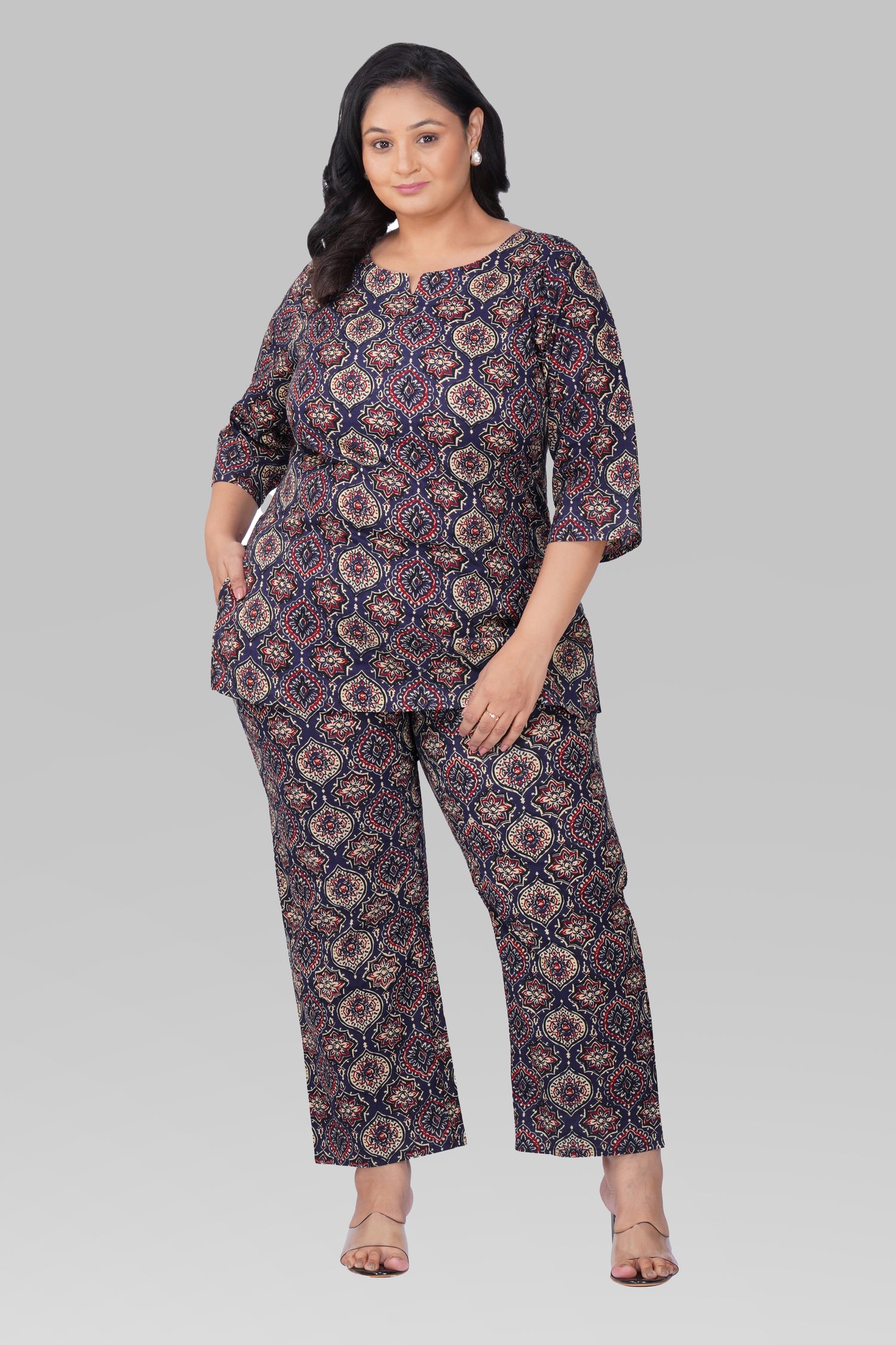 Indigo Plus Size Cotton Printed Pyjama Set