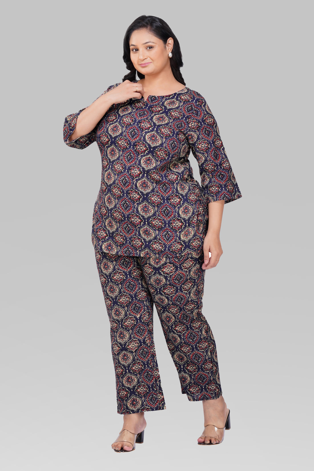 Indigo Plus Size Cotton Printed Pyjama Set