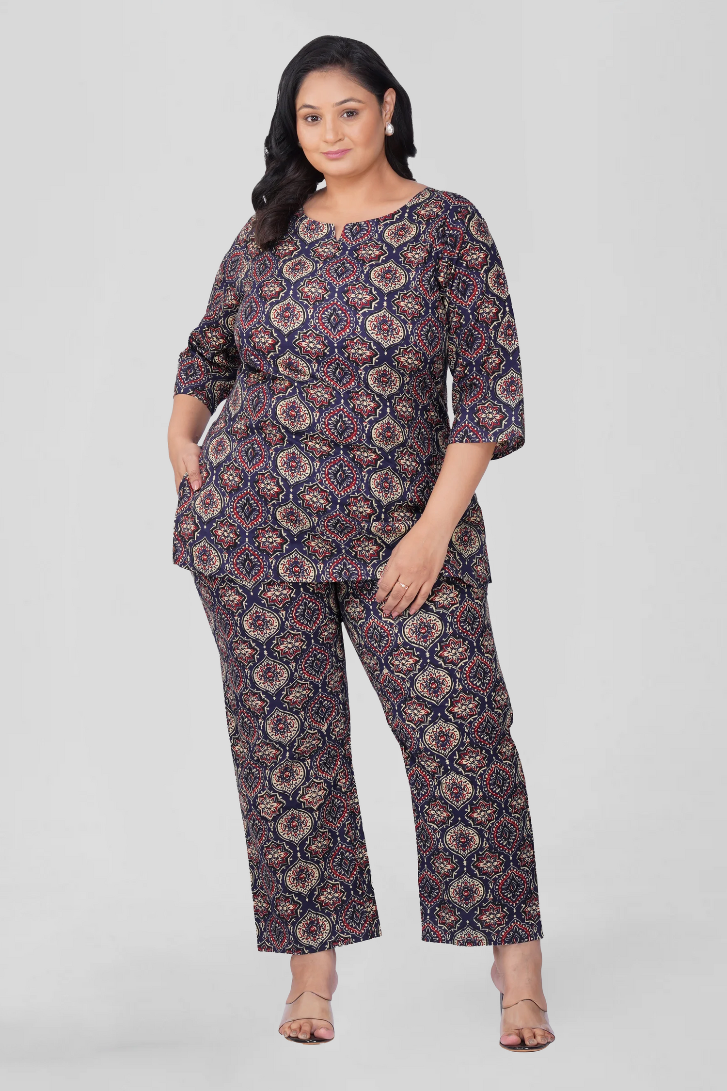 Indigo Plus Size Cotton Printed Pyjama Set
