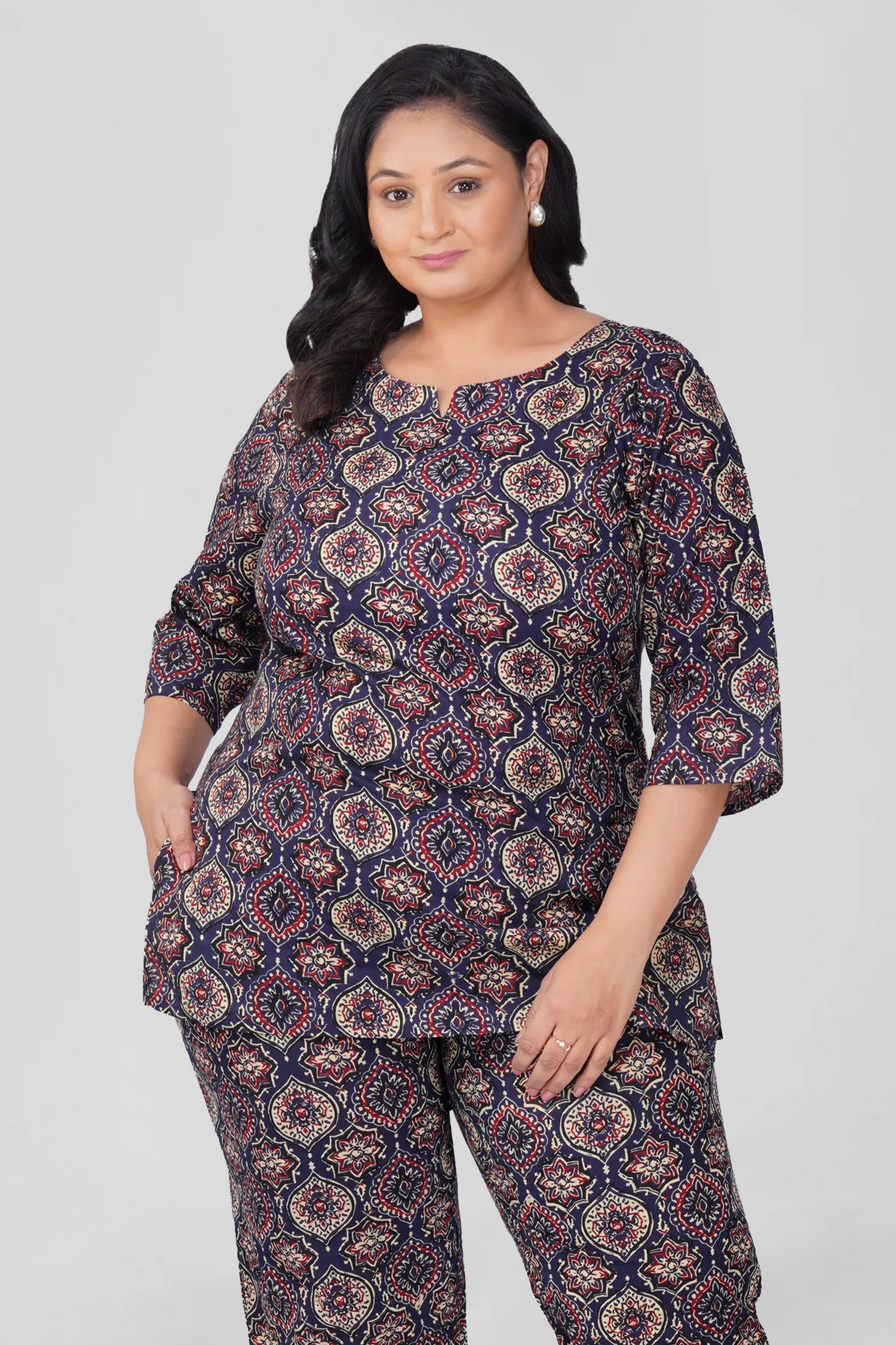 Indigo Plus Size Cotton Printed Pyjama Set