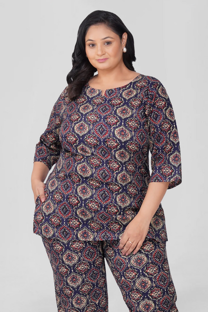 Indigo Plus Size Cotton Printed Pyjama Set