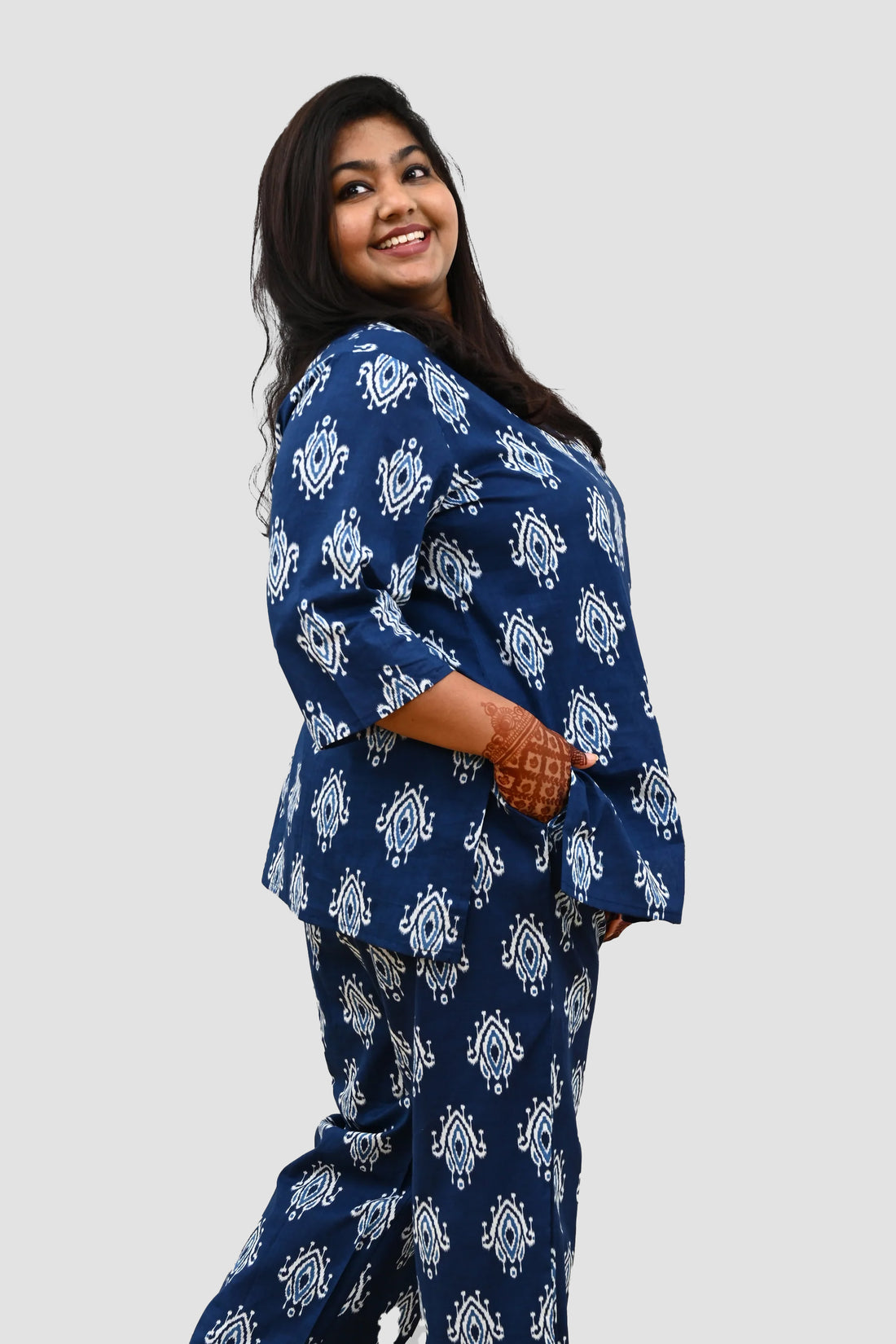 Indigo Plus Size Cotton Printed Pyjama Set