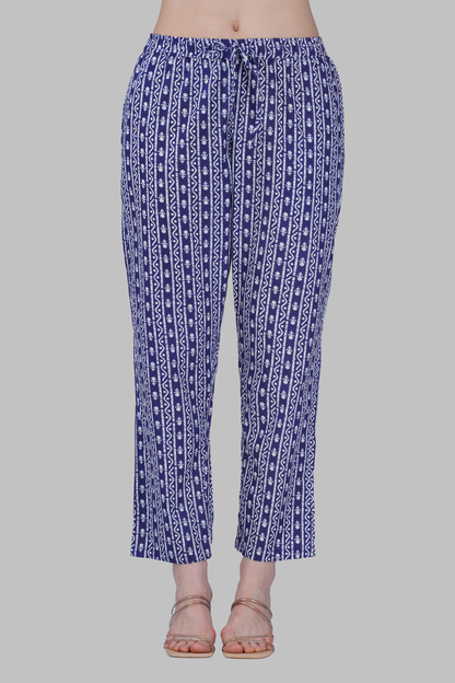 Ink Blue Cotton Printed Pyjama Set