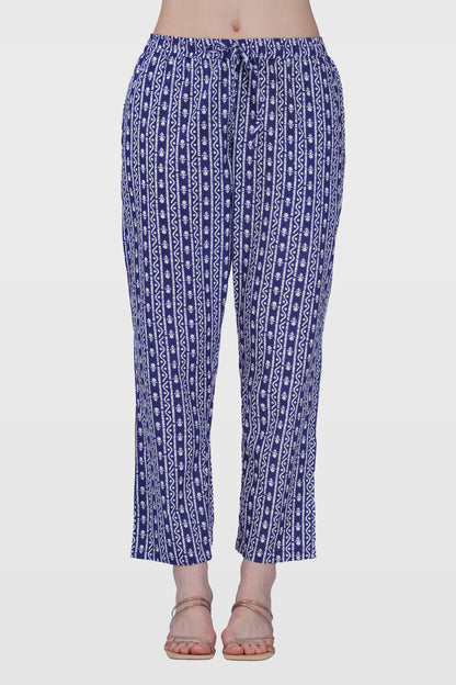 Ink Blue Cotton Printed Pyjama Set
