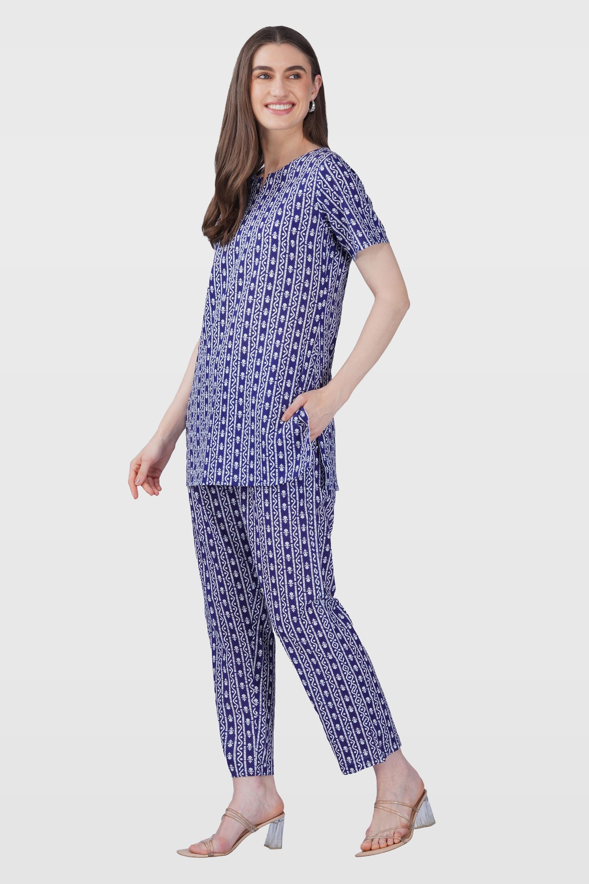Ink Blue Cotton Printed Pyjama Set