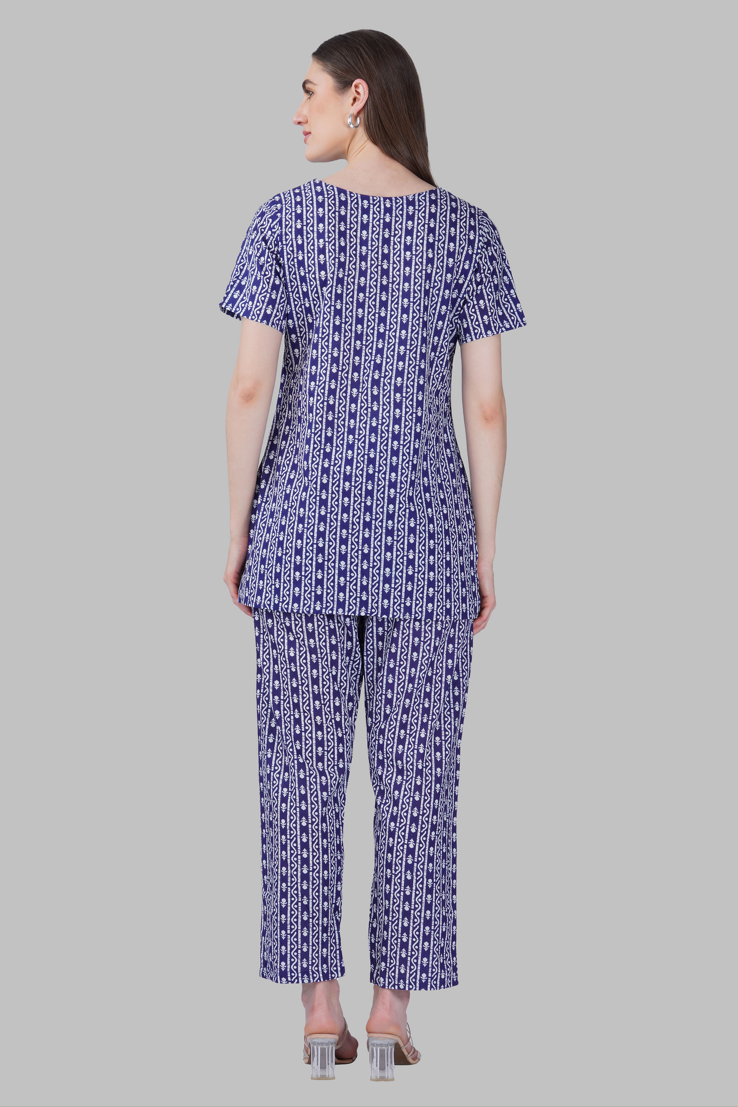 Ink Blue Cotton Printed Pyjama Set