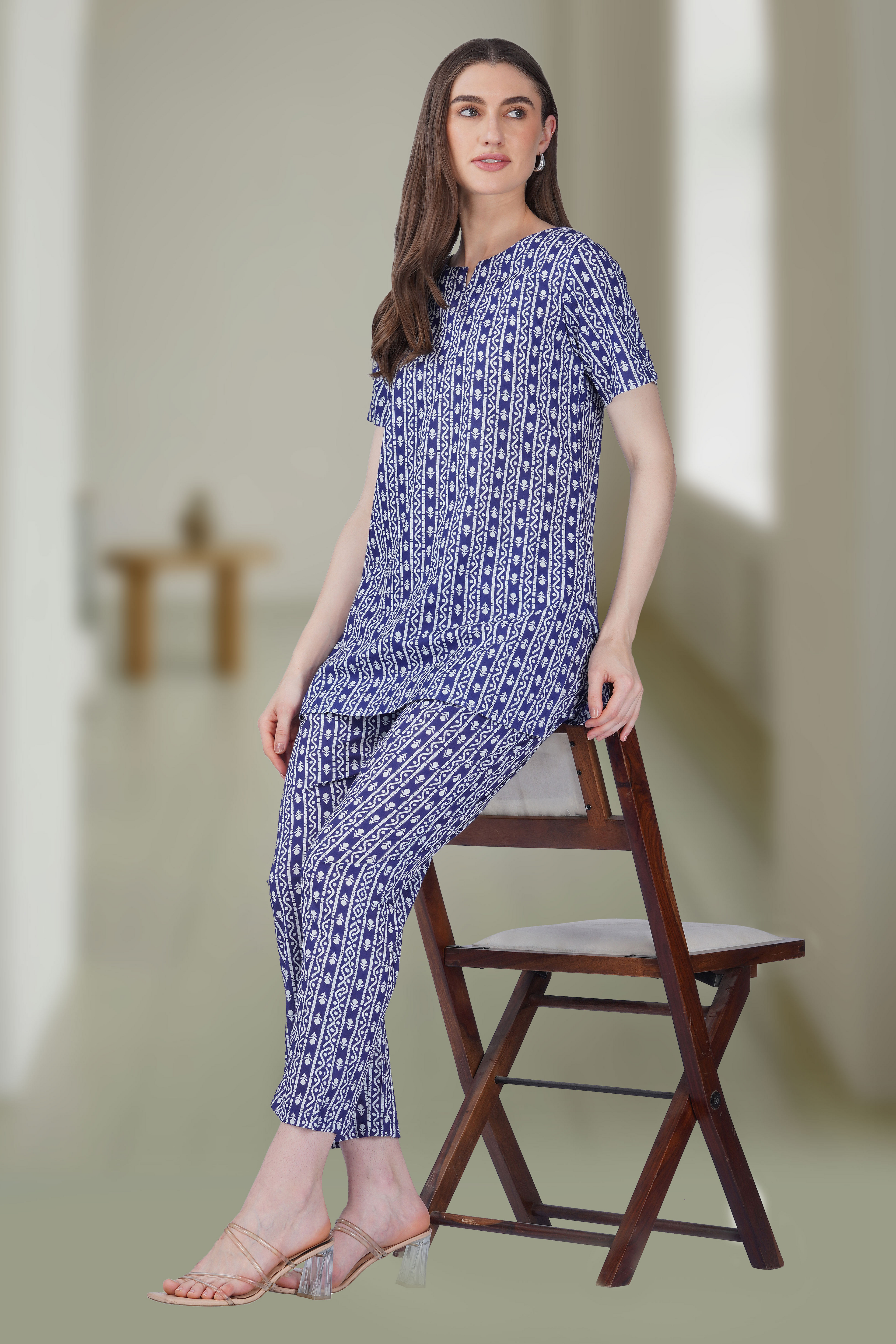 Ink Blue Cotton Printed Pyjama Set