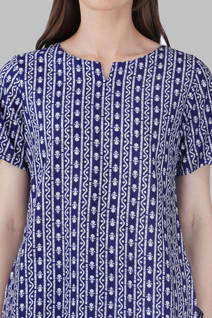 Ink Blue Cotton Printed Pyjama Set