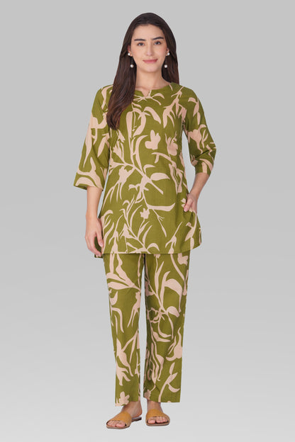 Jade Green Cotton Printed Pyjama Set