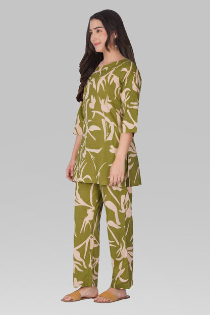 Jade Green Cotton Printed Pyjama Set