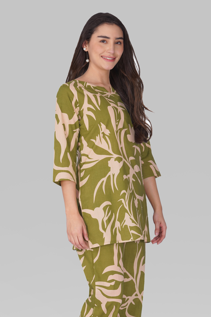 Jade Green Cotton Printed Pyjama Set