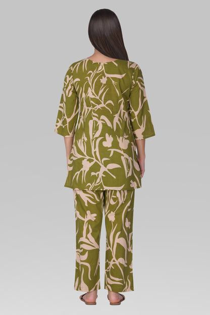 Jade Green Cotton Printed Pyjama Set