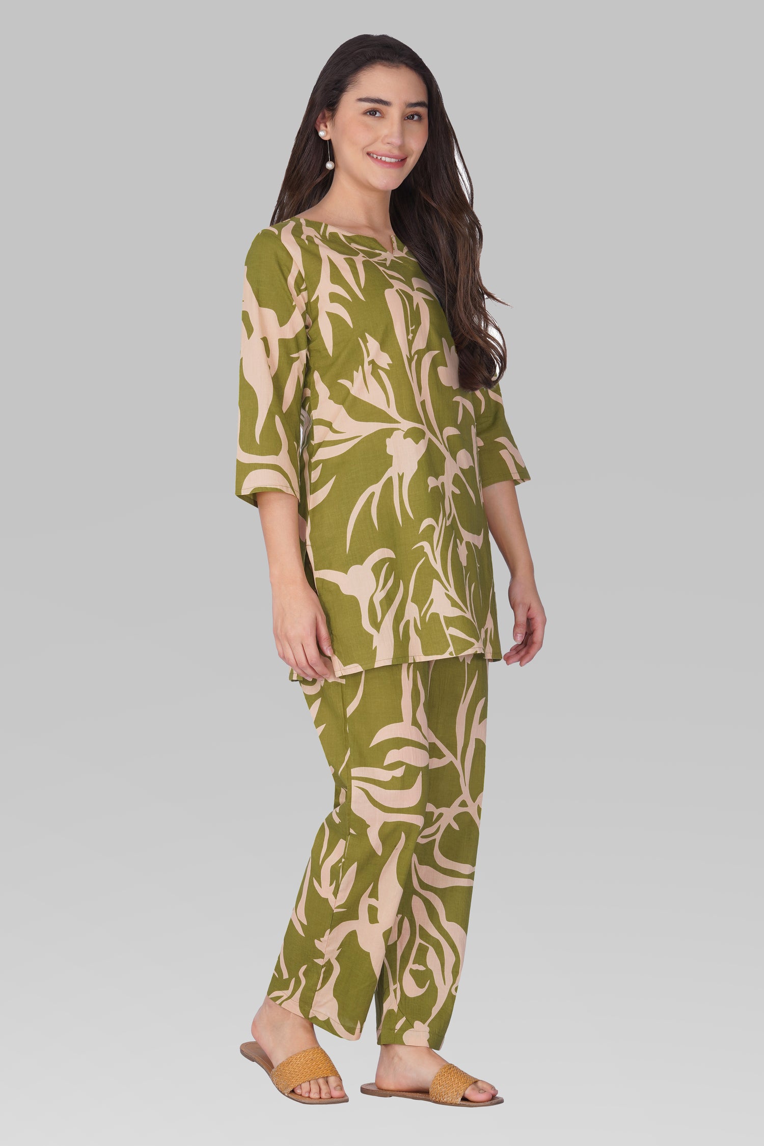 Jade Green Cotton Printed Pyjama Set