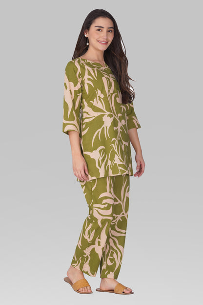 Jade Green Cotton Printed Pyjama Set