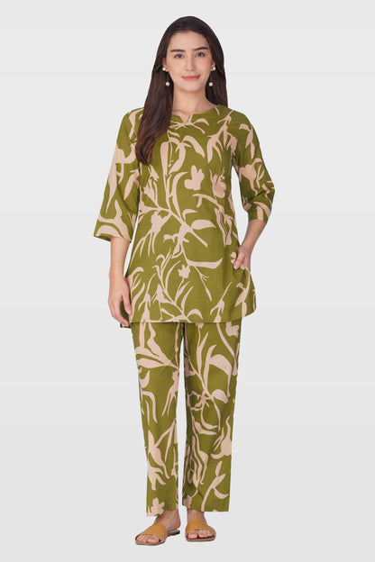 Jade Green Cotton Printed Pyjama Set