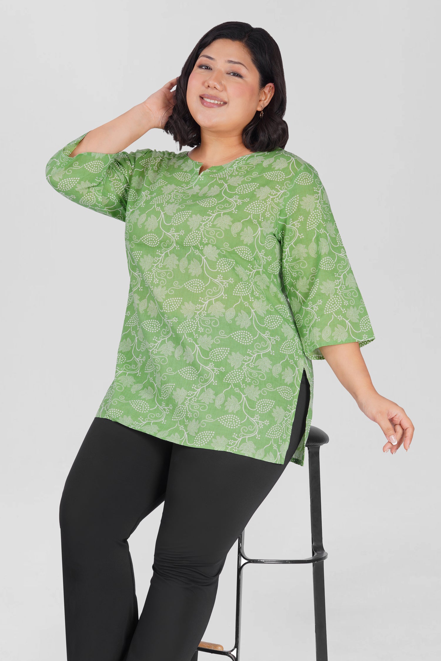 Jade Lime Plus Size Cotton Printed Kurti