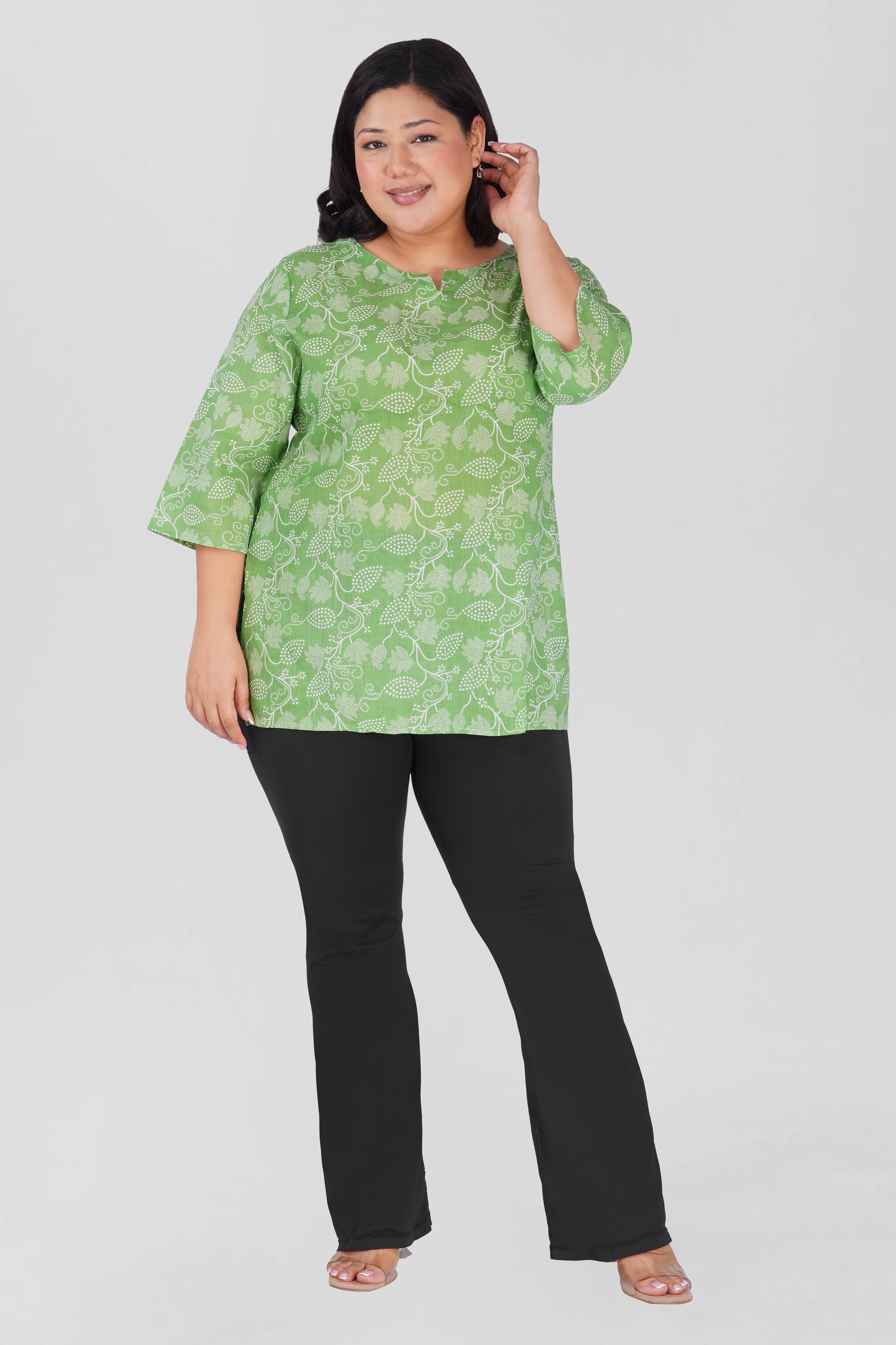 Jade Lime Plus Size Cotton Printed Kurti