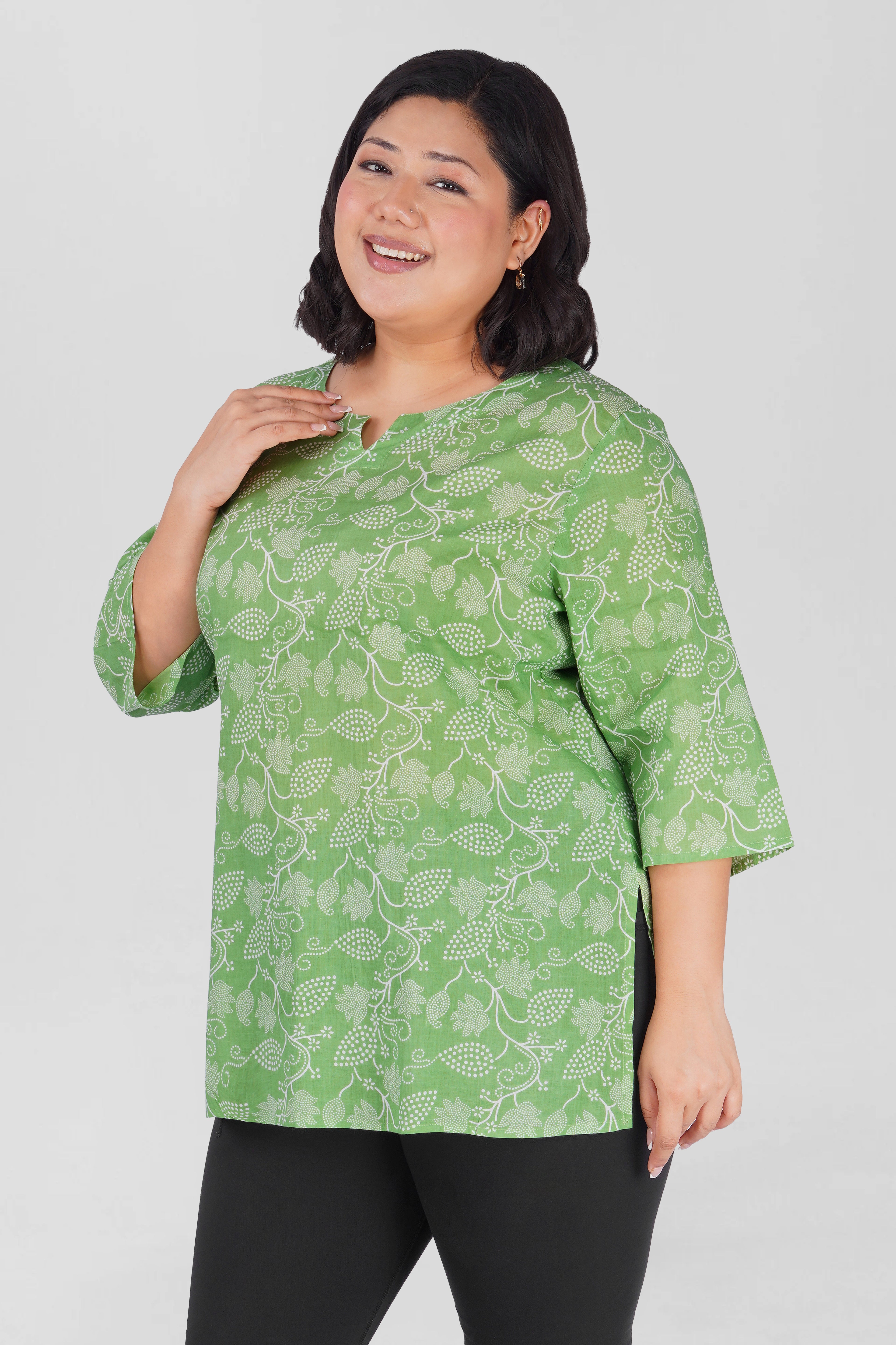Jade Lime Plus Size Cotton Printed Kurti
