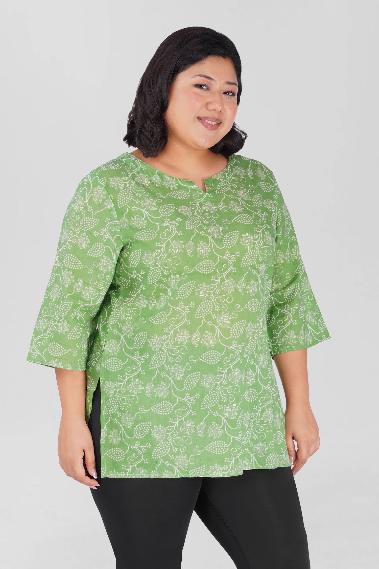 Jade Lime Plus Size Cotton Printed Kurti