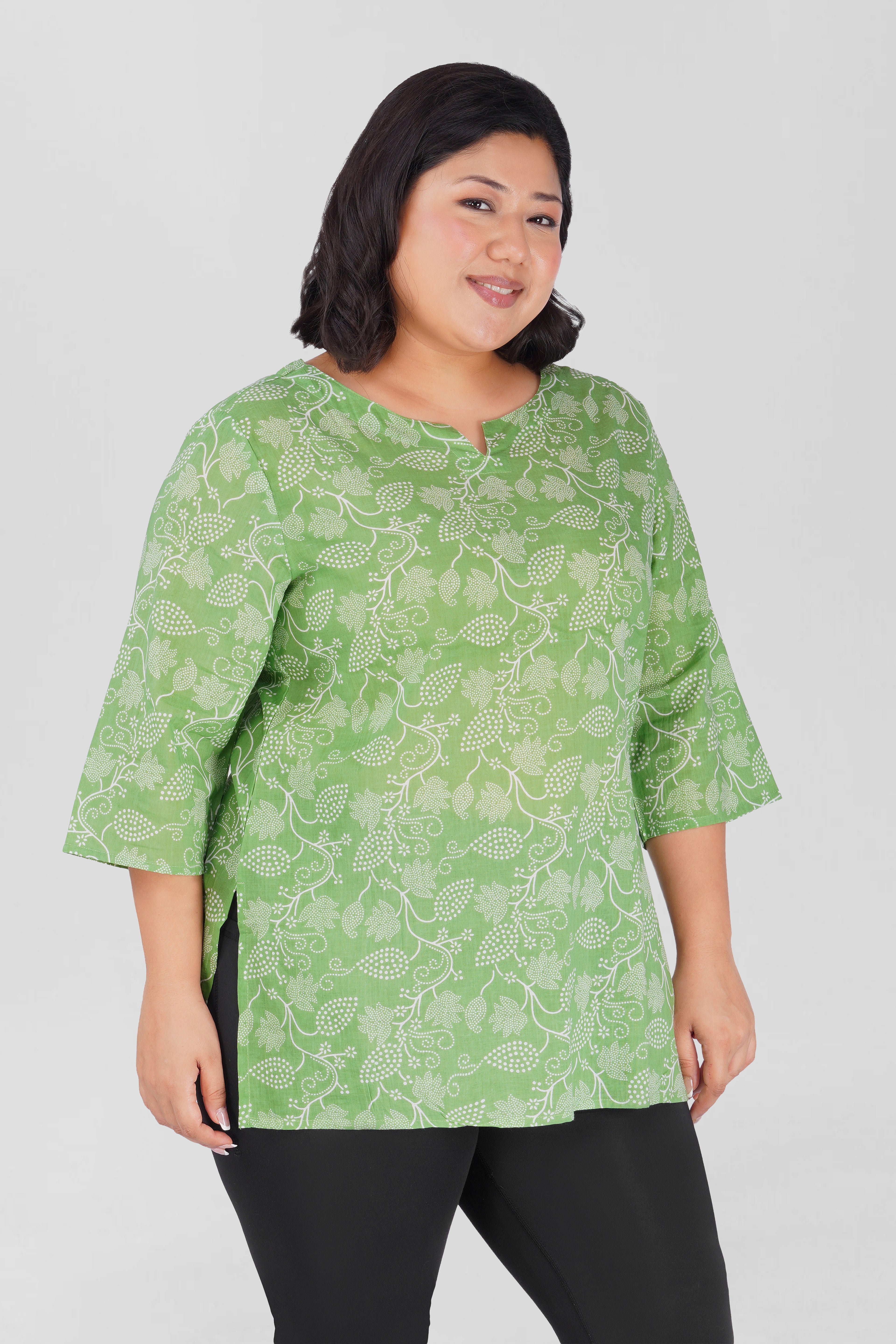 Jade Lime Plus Size Cotton Printed Kurti