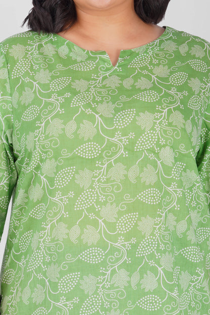 Jade Lime Plus Size Cotton Printed Kurti