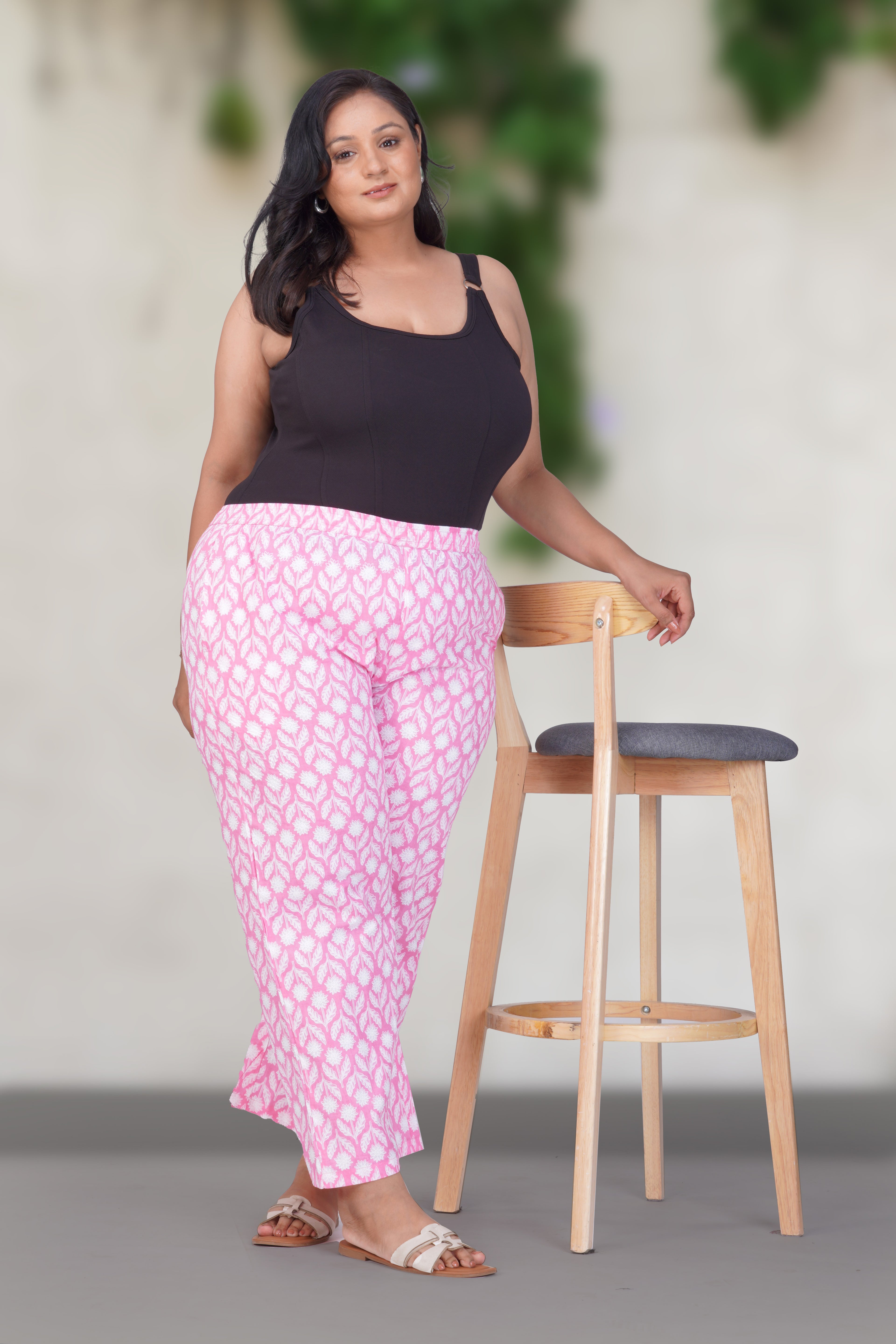 Light Pink Plus Size Cotton Printed Bottom