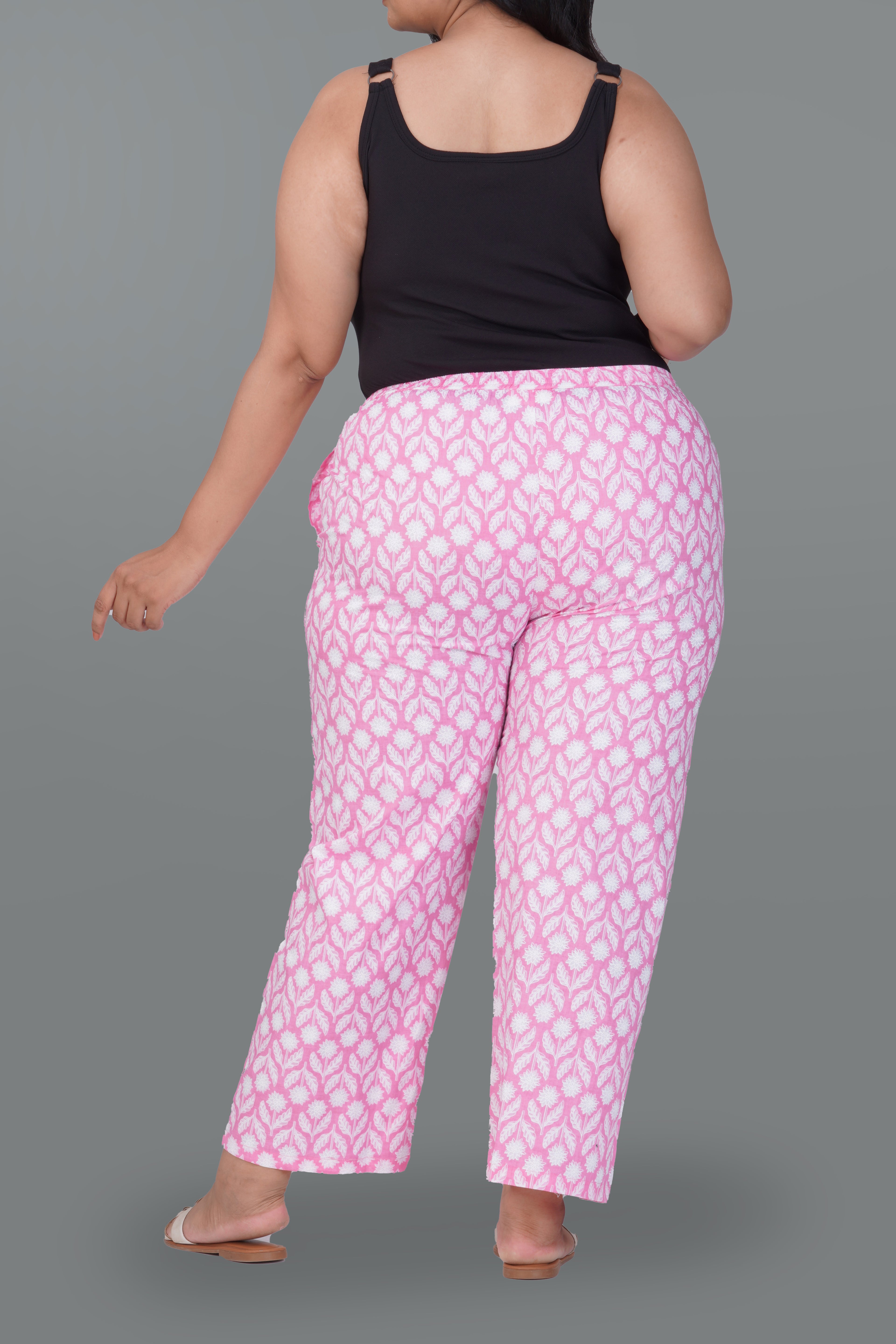 Light Pink Plus Size Cotton Printed Bottom
