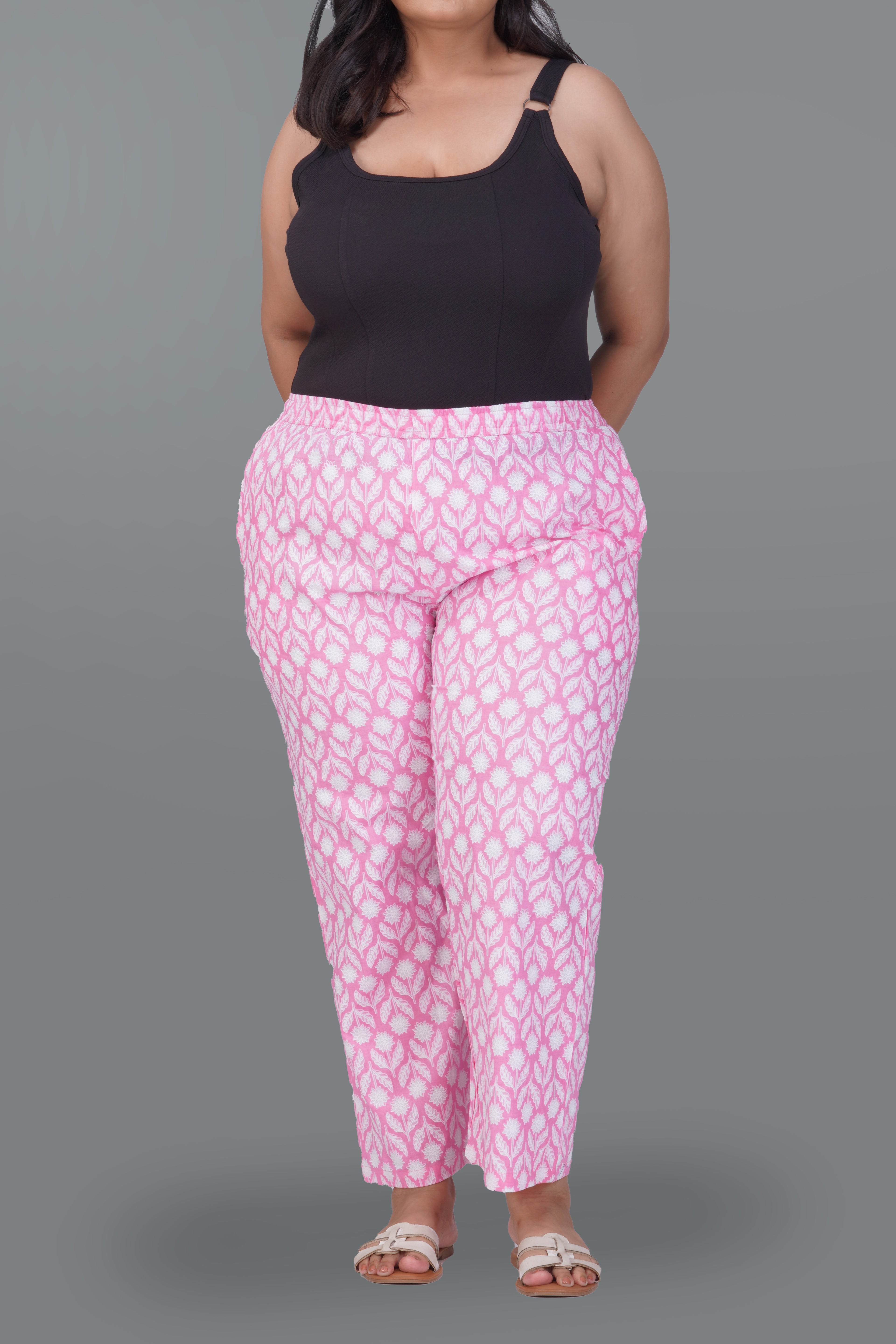 Light Pink Plus Size Cotton Printed Bottom
