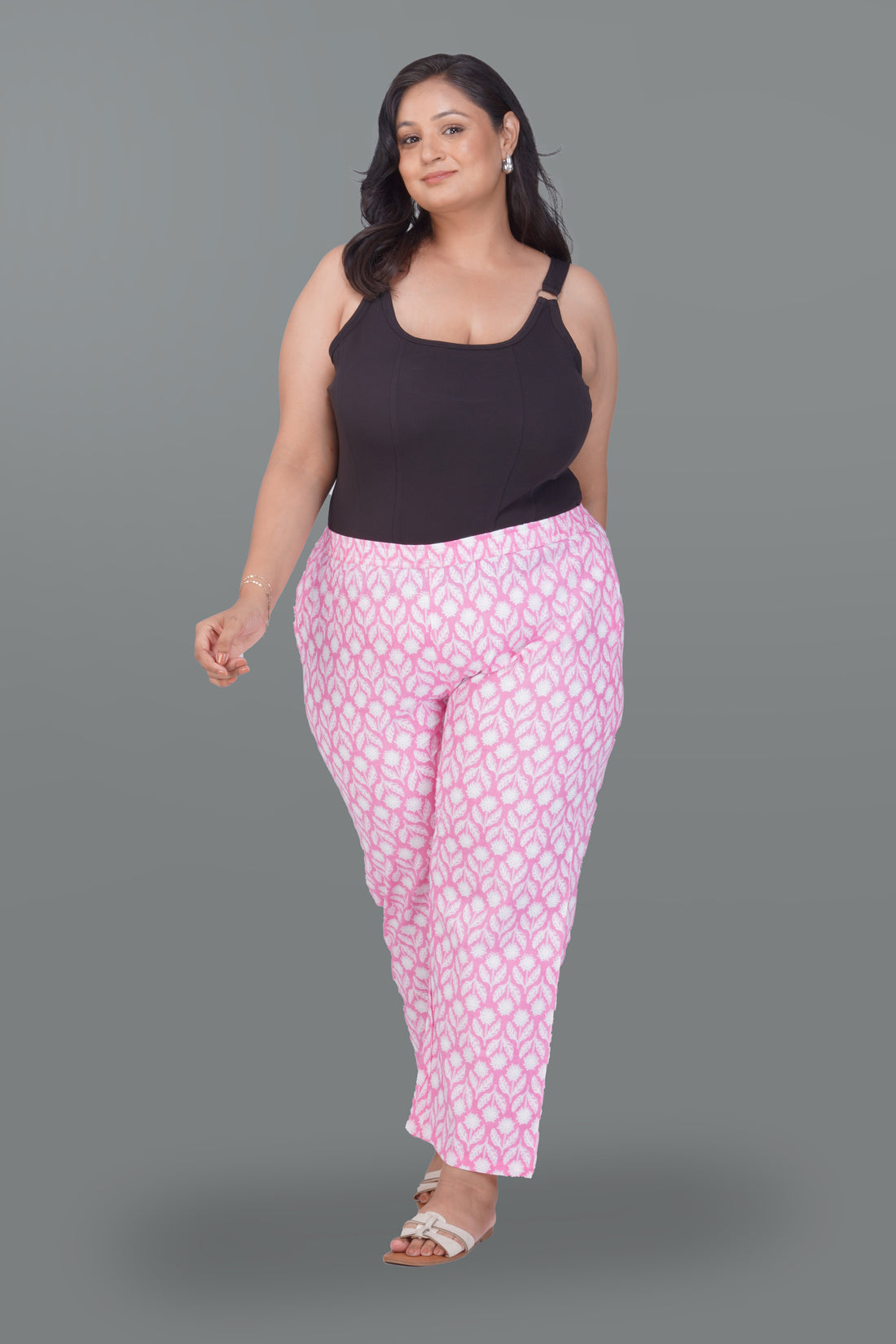 Light Pink Plus Size Cotton Printed Bottom