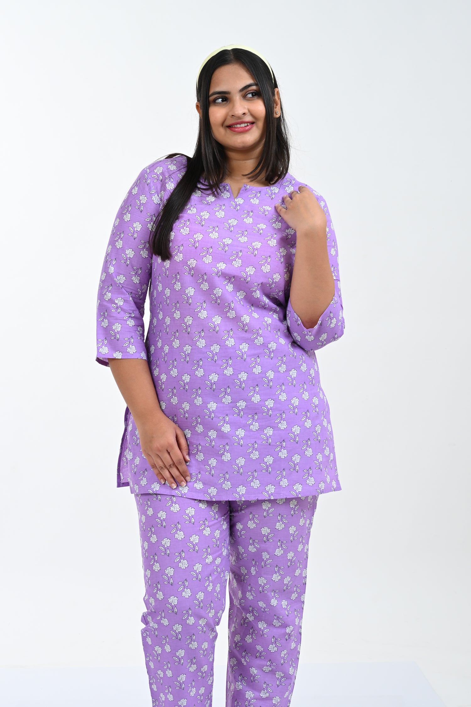 Light Pastel Purple Cotton Printed Pyjama Set
