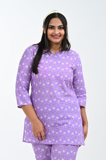 Light Pastel Purple Cotton Printed Pyjama Set