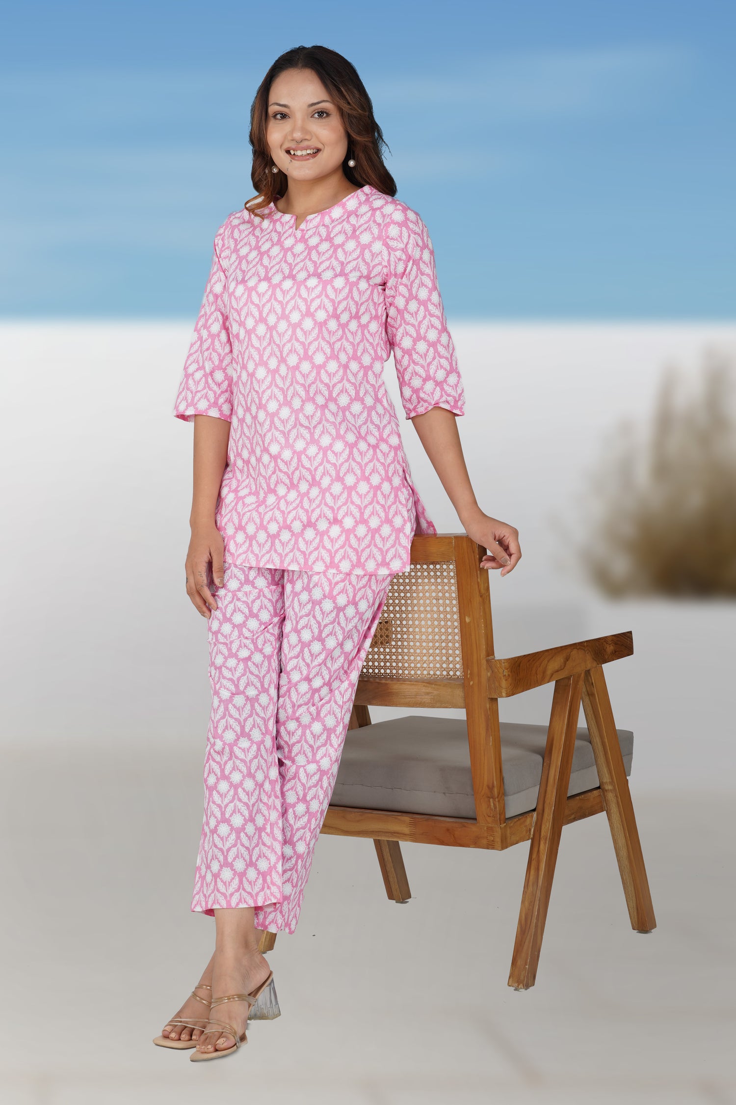 Light Pink Cotton Printed Pyjama Set