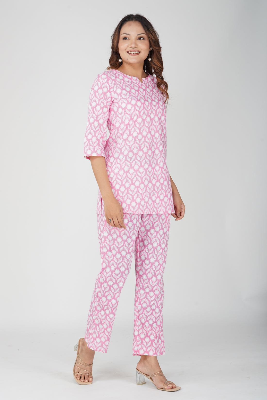 Light Pink Cotton Printed Pyjama Set