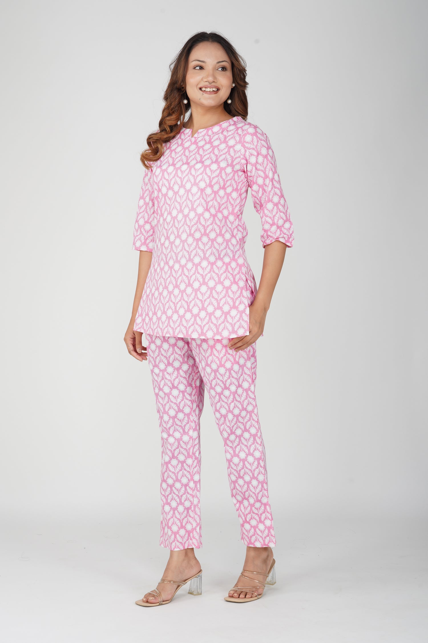 Light Pink Cotton Printed Pyjama Set