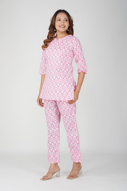 Light Pink Cotton Printed Pyjama Set